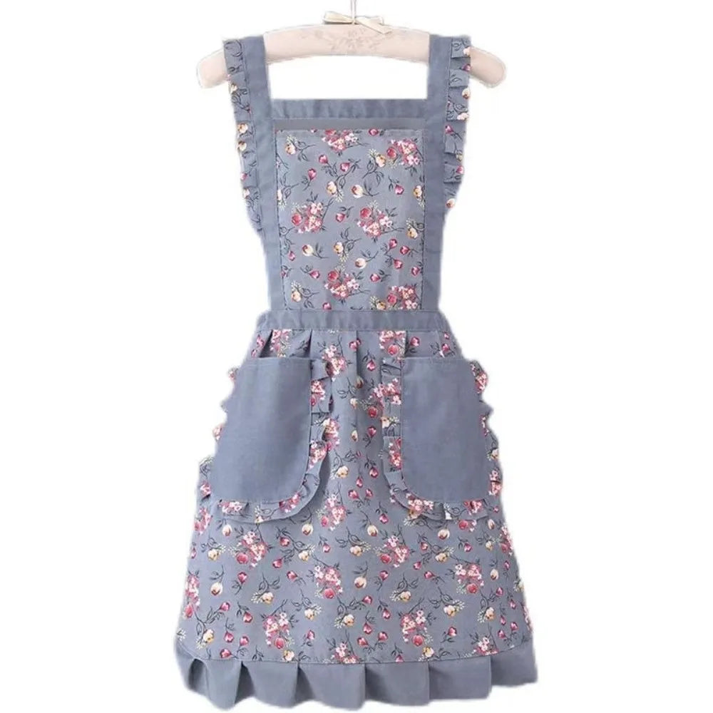 tablier cuisine fleuri rose bleu violet toile anti huile poche élégant vintage