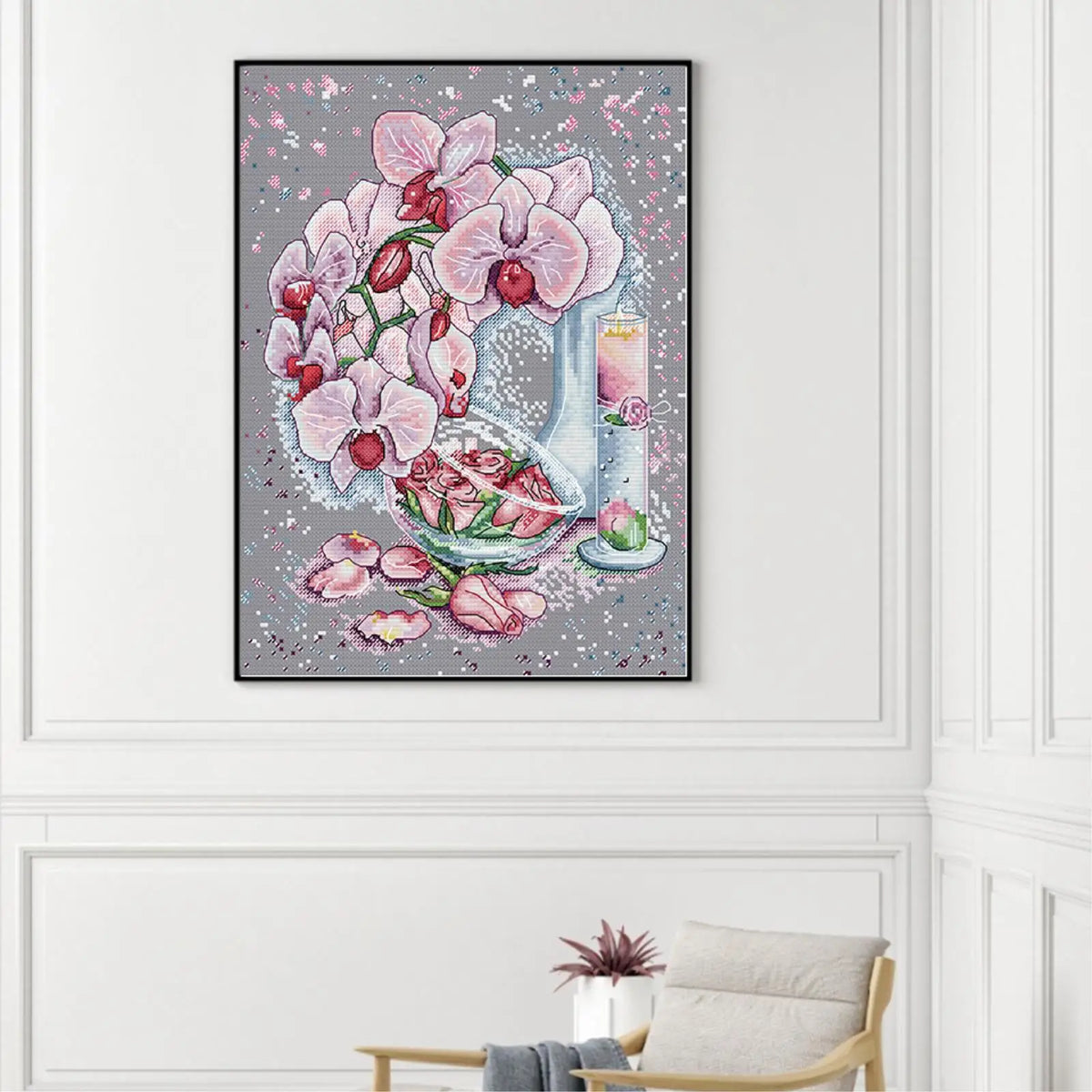tissu broderie fleurs orchidées fruits blanc qualité coton 16ct 14ct 11ct kit fil broderie