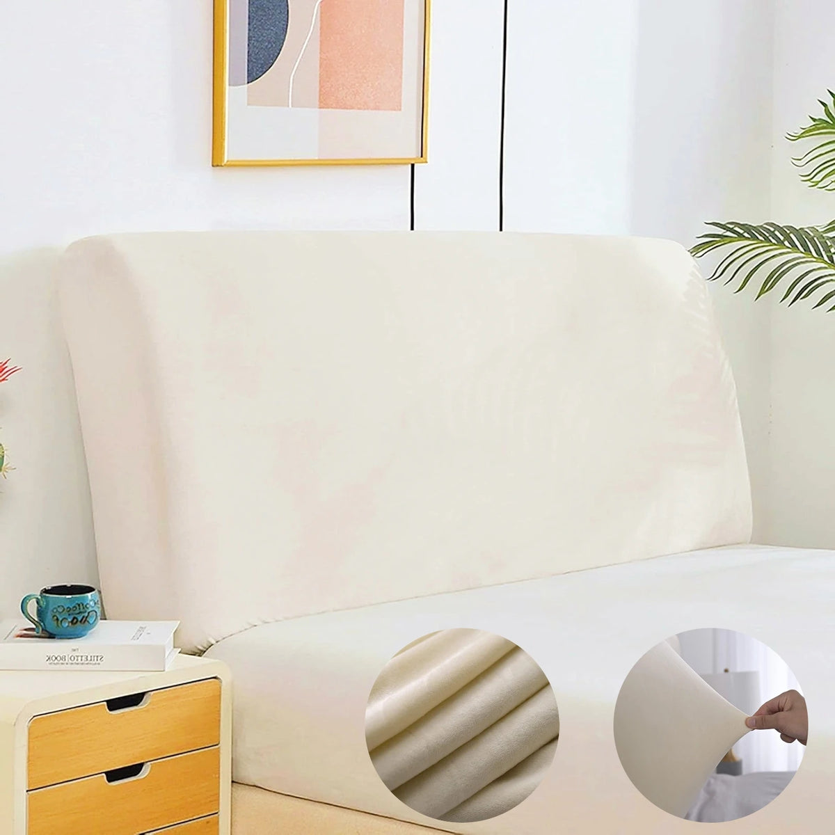 couvre tête lit velours beige moderne adhésif protection chambre maison 200cm