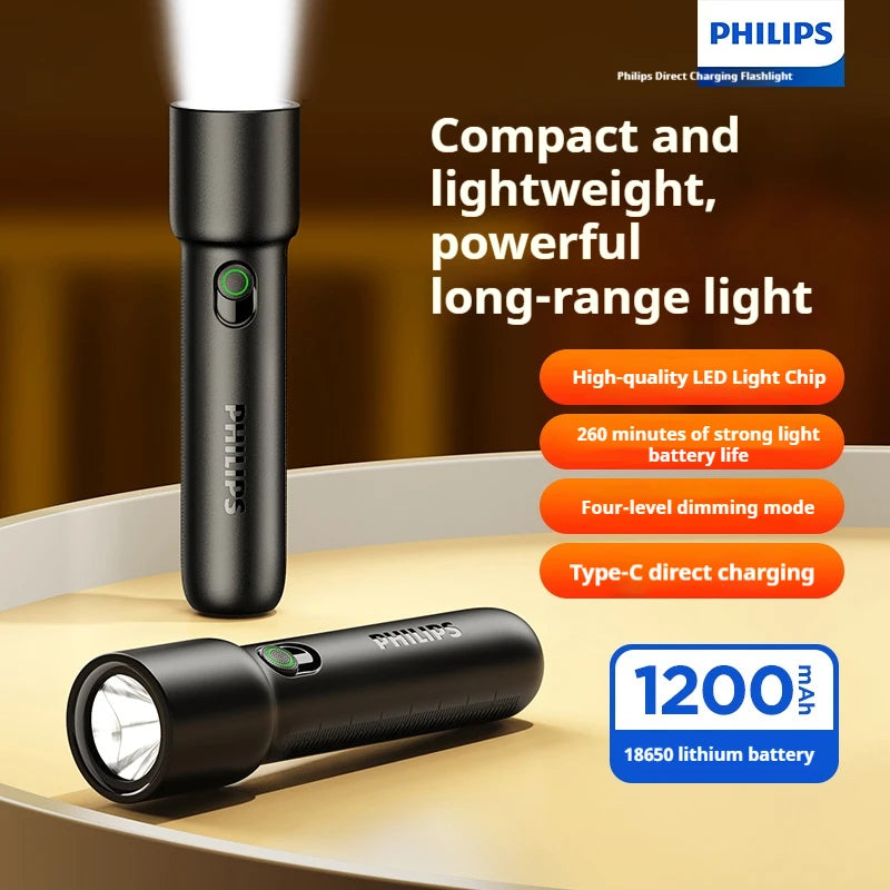 lampe torche noire moderne rechargeable led compact 125mm 70g abs matériaux