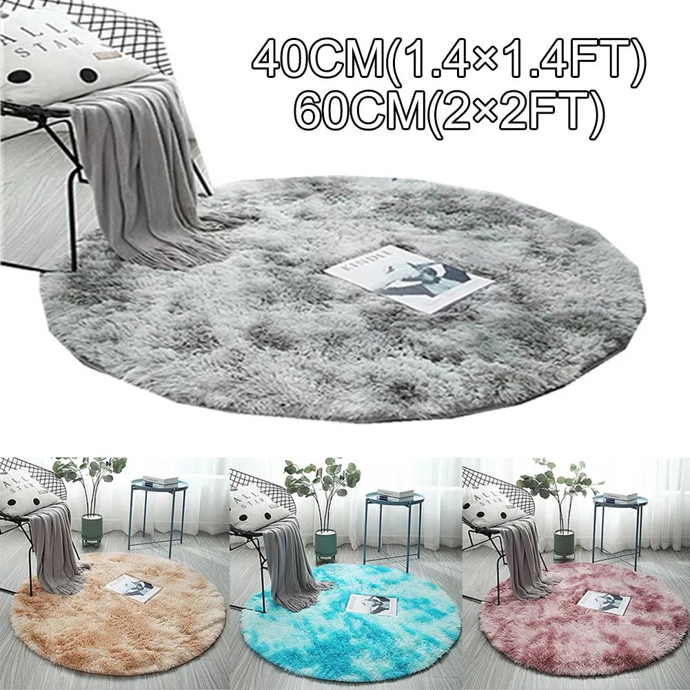 tapis rond peluche doux salon chambre enfant décor intérieur moderne gris bleu rose