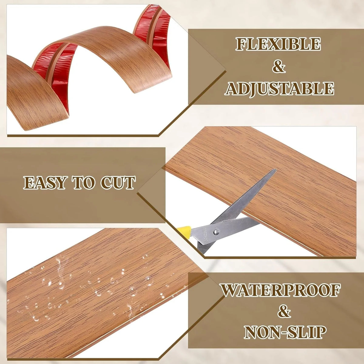 bande transition sol PVC 1m large 5cm adhésive moderne lisse bois gravé beige brun