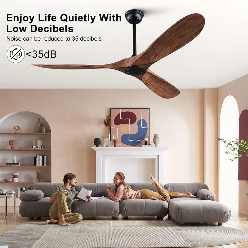 ventilateur moderne noir bois texture naturelle vitesses télécommande led 52 60 pouces