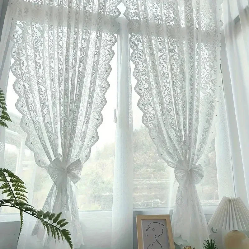 rideau blanc vert broderie florale transparent classique romantique 140x114cm 140x183cm 140x244cm