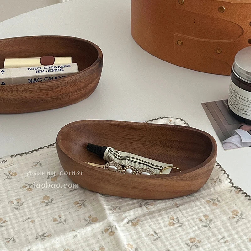 plateau rangement bois oval moderne organise bijoux livres objets ménagers