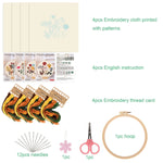 kit broderie fleurs sauvages tissu imprimé bohème aiguilles fils ciseaux instructions artisanal floral rustique