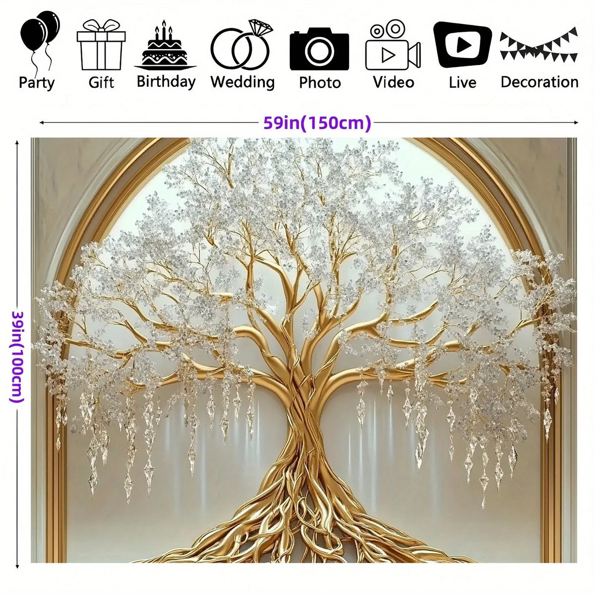 décoration murale arbre vie branches dorées feuilles blanches moderne grande taille