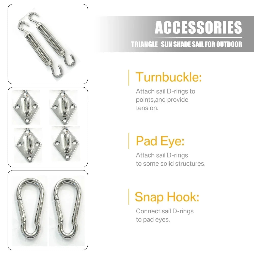 accessoires voile argent turnbuckles snap hooks pad eyes industriels robustes jardin