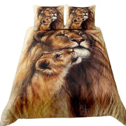 ensemble couette animaux lions beige marron blanc animalier réaliste chambre adulte