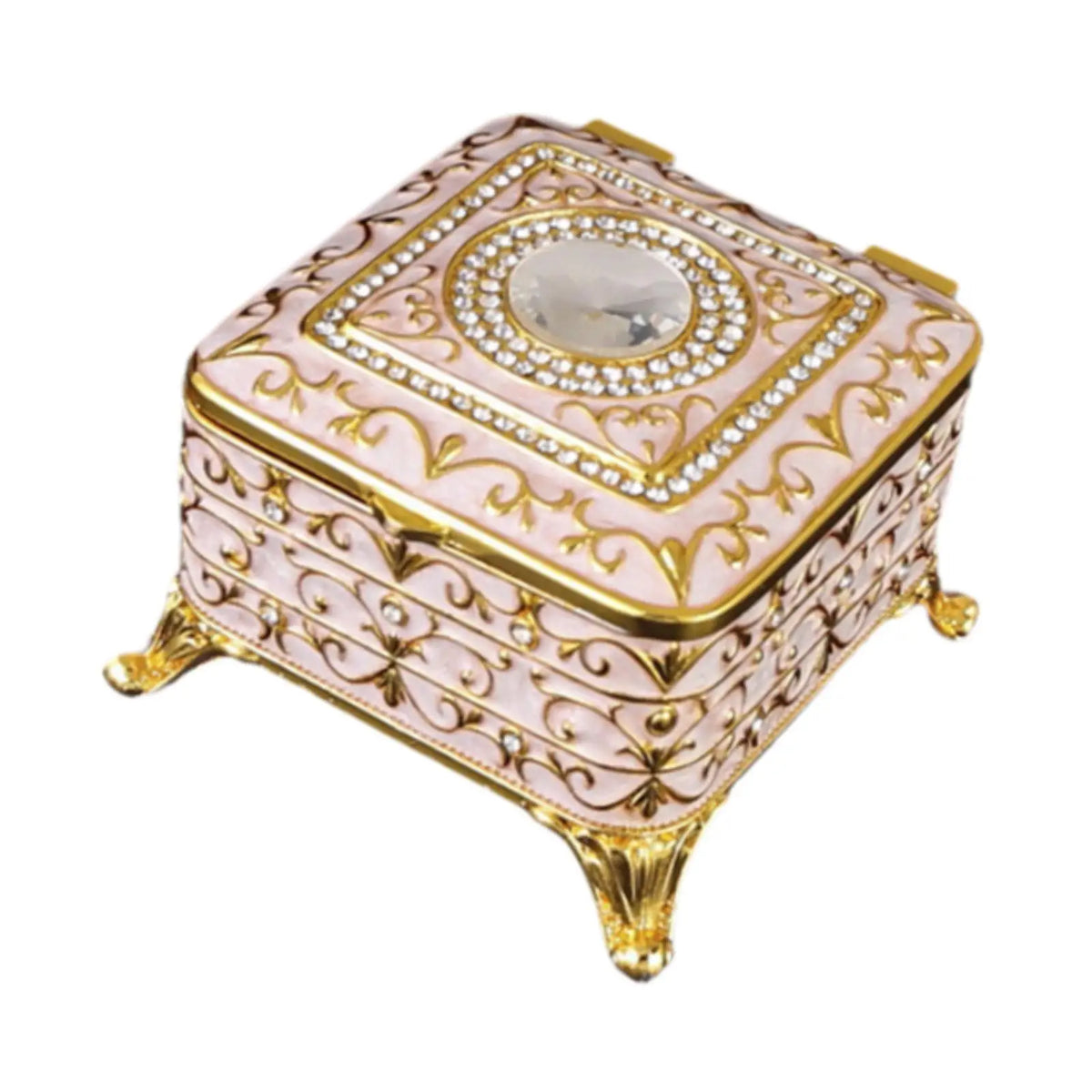boîte bijoux ornementation florale dorée rose clair rouge bleu marine classique baroque storage box