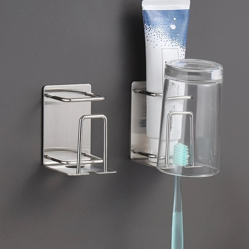 porte gobelet mural support tube dentifrice brosse dents moderne minimaliste transparent argenté