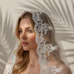 voile mariée blanc broderie florale classique bordure dentelle tulle translucide femme événementière erotique