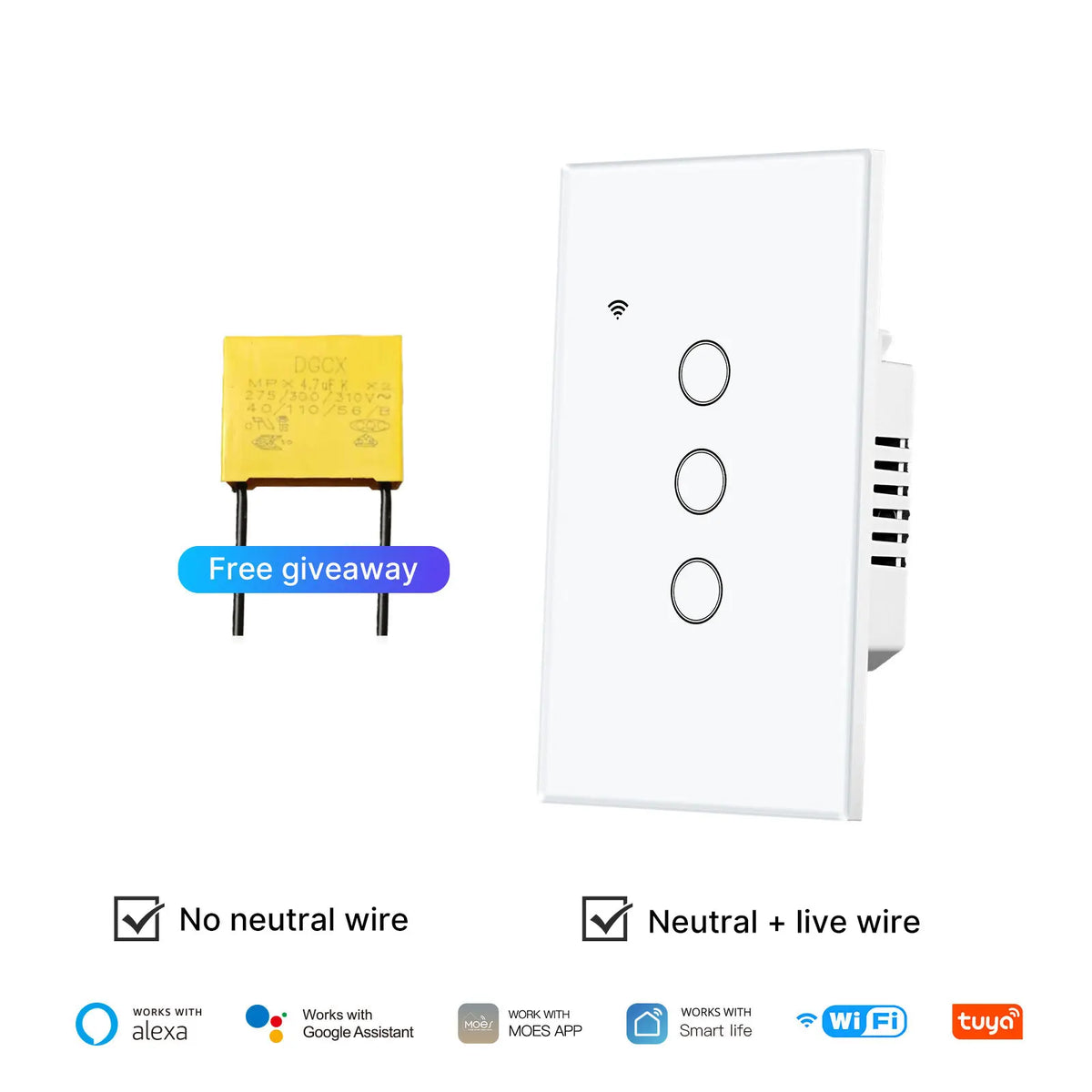 interrupteur intelligent lumière blanc mat moderne wi fi alexa google controle tactile sans fil