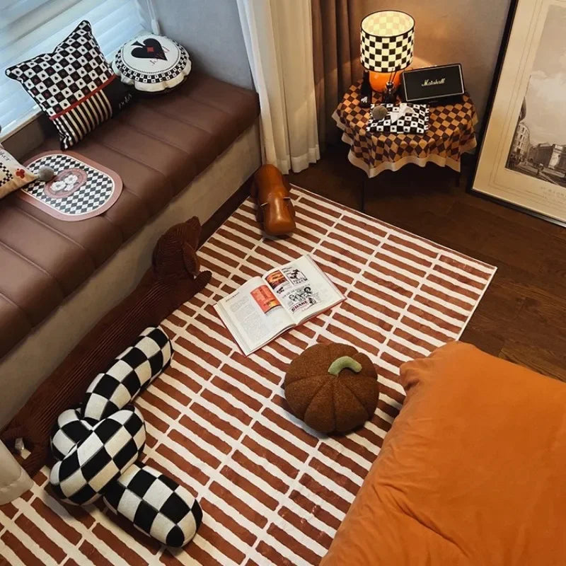 tapis marron blanc rayures horizontales moderne polyester imperméable antidérapantintérieur sol maison