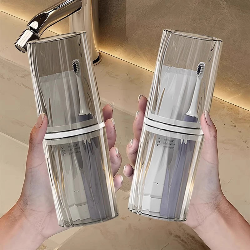 porte brosses dents dentifrice transparent gris minimaliste rayures cannellees travel toothbrush holders