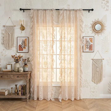 rideau floral transparent polyester beige clair classique décoration intérieure chambre
