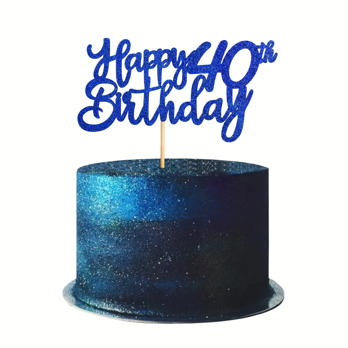 décoration gâteau anniversaire 40 ans étoiles bleu brillant pique bois festive opaline