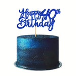 décoration gâteau anniversaire 40 ans étoiles bleu brillant pique bois festive opaline