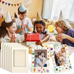 cadres photo magnétiques bois beige clair motifs colorés classiques feutres autocollants