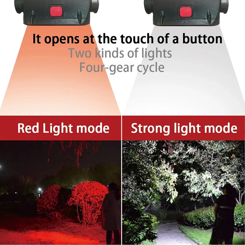 lampe frontale rechargeable led noire jaune clip moderne camping pêche randonnée usb