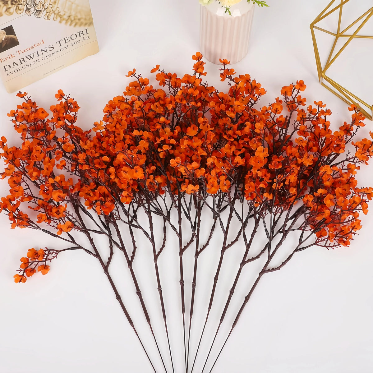 décoration automnale branches artificielles orange fleurs simples naturel intérieur halloween rustique minimaliste flexible