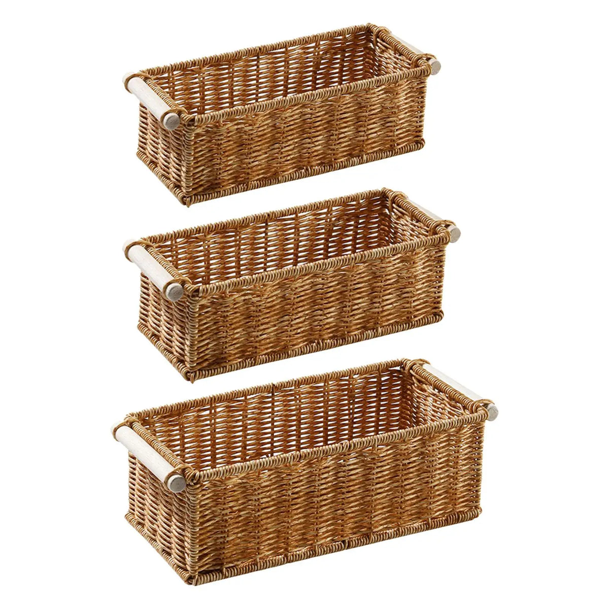 paniers rangement tressés marron poignées bois bohème organisation salle bain cuisine