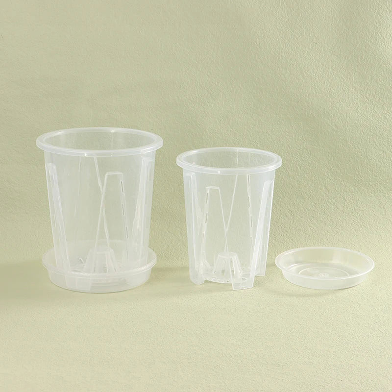 pots fleurs transparents plastique soucoupe intégrée rainures verticales moderne minimalisteintérieur décoration plantes orchiées phalaenopsiscontrol