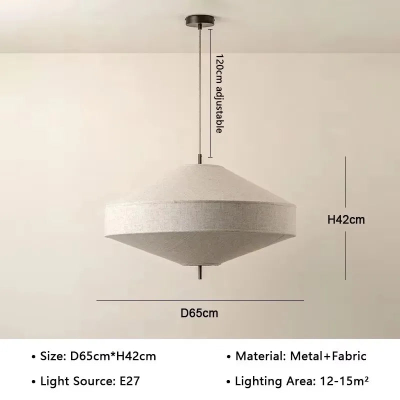 suspension lumineuse tissu blanc beige moderne minimaliste lustre salon chambre intérieur épuré
