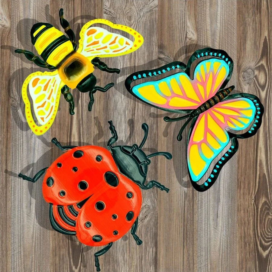 décorations murales insectes abeille coccinelle papillon rouge noir artisanal extérieur intérieur