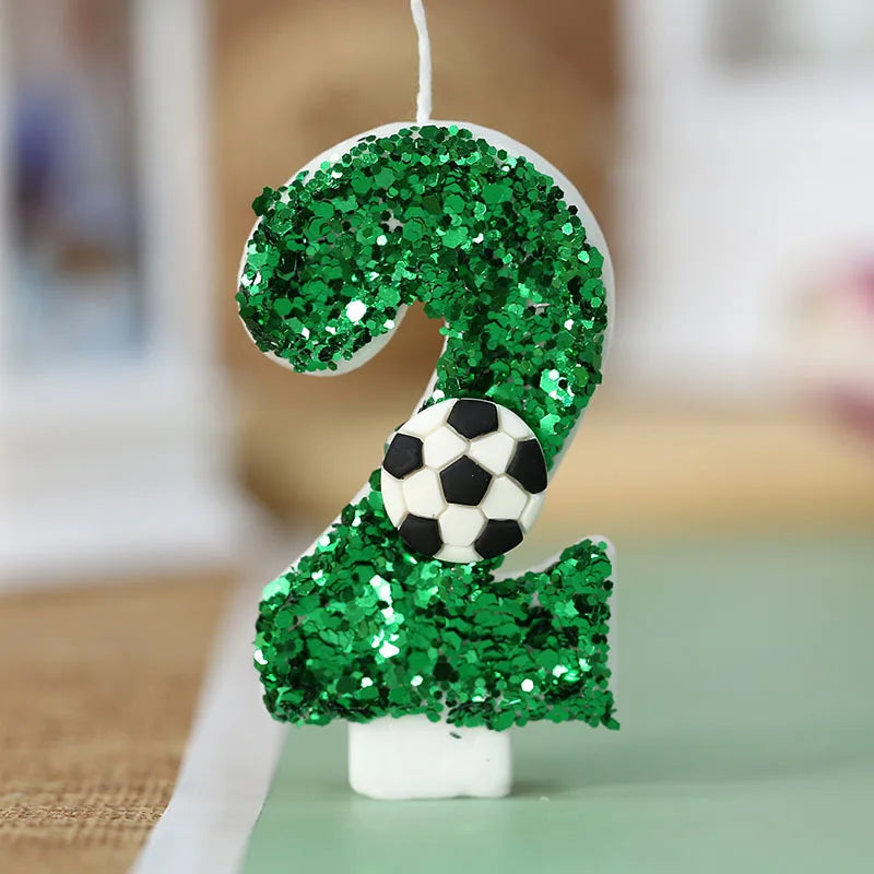 bougies anniversaire numérotées vertes paillettes ballon football décoratives enfants gâteau fête sportive