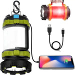 lanterne camping rechargeable led vert transparent moderne étanche modes poignée crochets