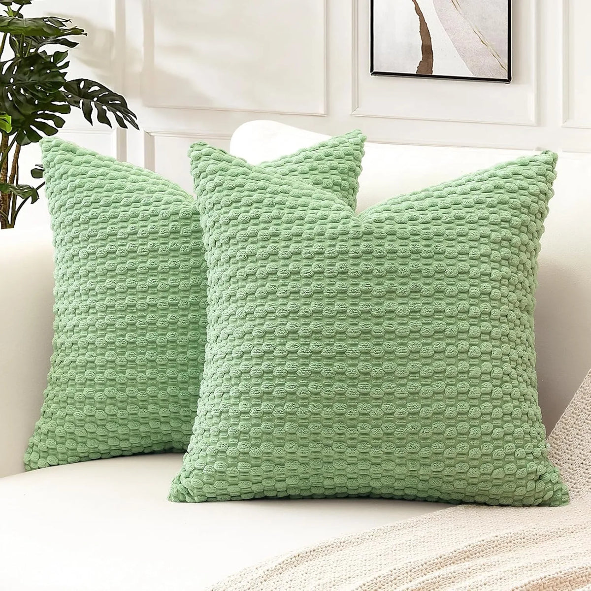 coussins décoratifs moderne vert pastel géométrique pompons polyester cotton 40x40CM