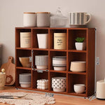 étagère modulaire bois naturel moderne 12 compartiments vases céramique bougies figurines boîte thé tasse