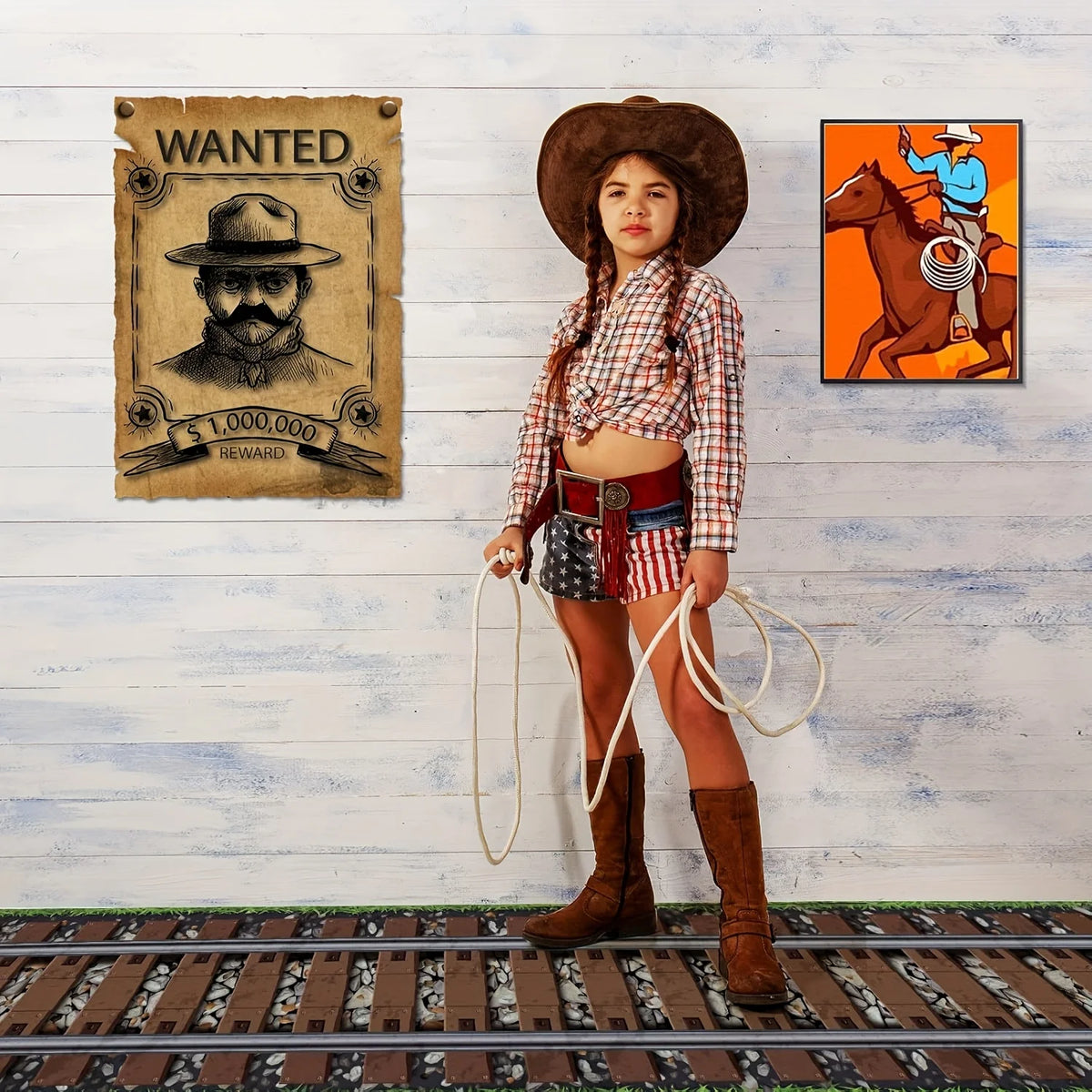 nappe fête anniversaire thème far west trains illustrations cowboys roues chariots western