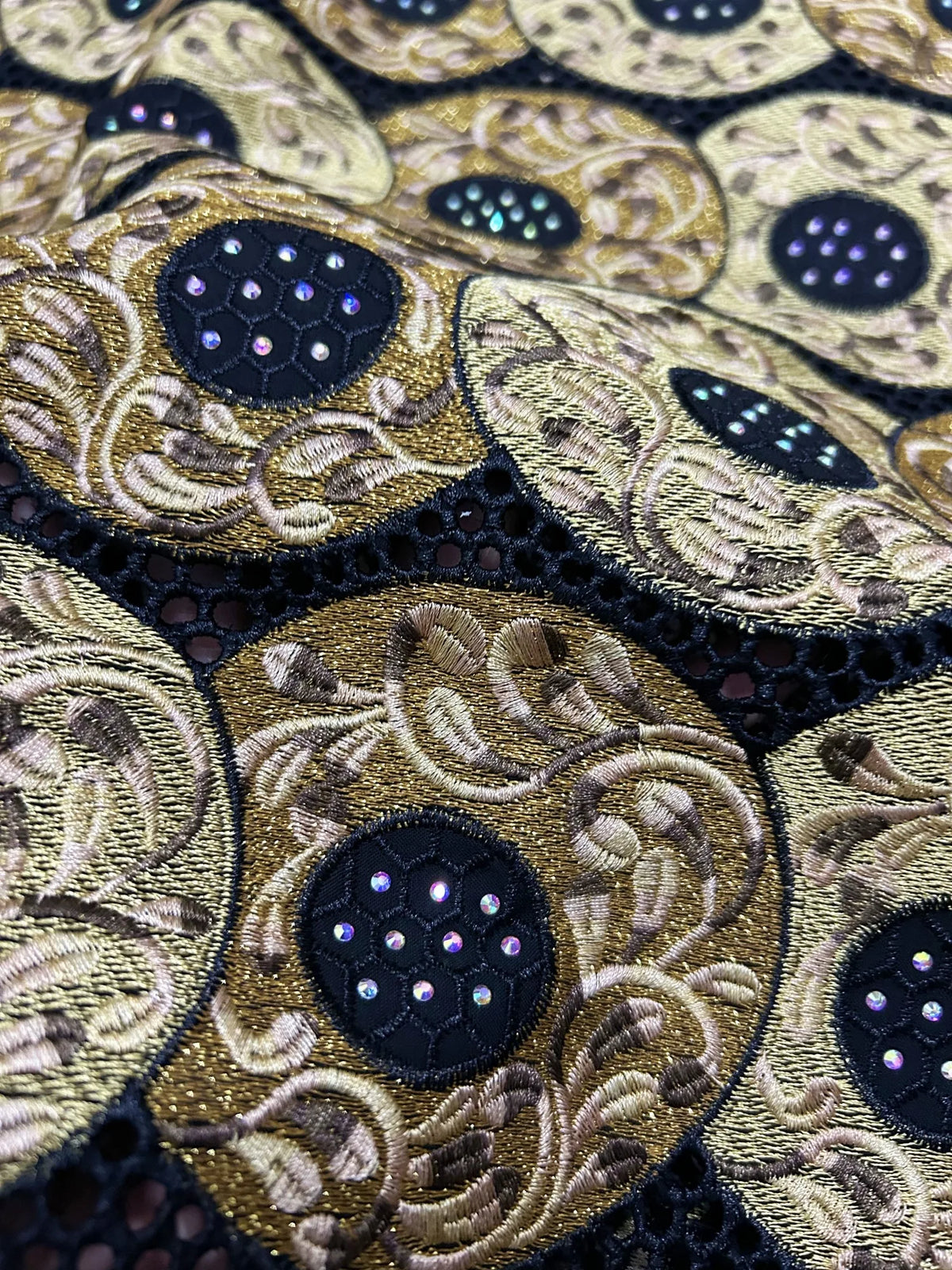 tissu brodé noir doré strass occasion party voile coton largeur 51 52 inches dentelle