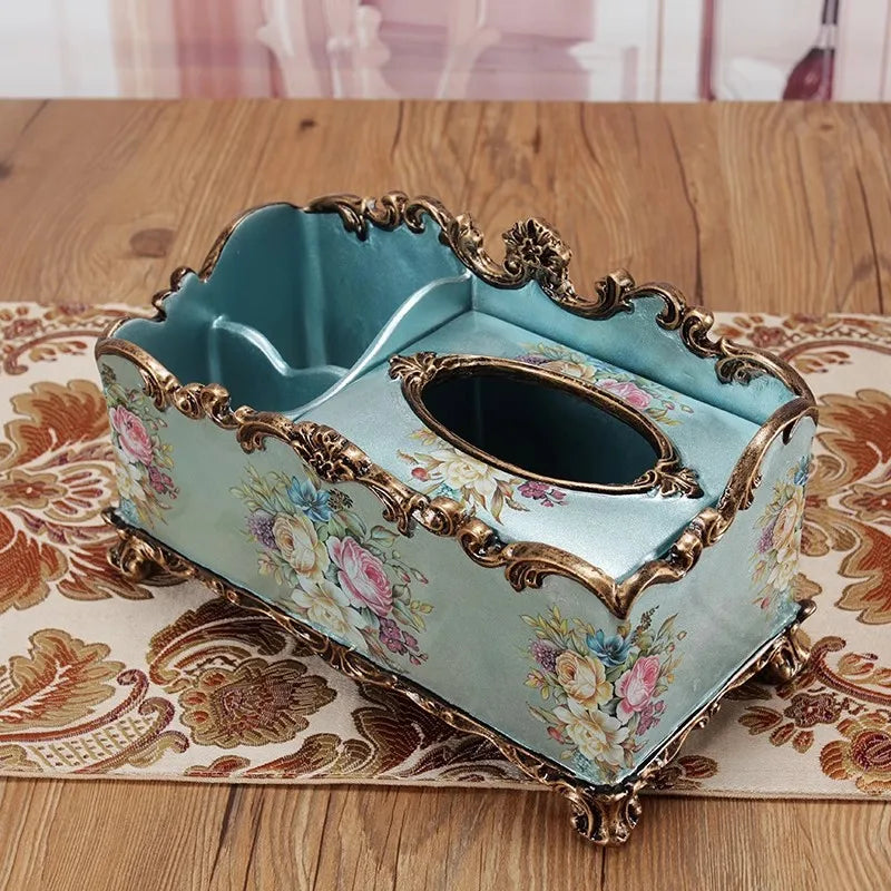 boîte mouchoirs résine fleurs baroques classique doré beige salon chambre