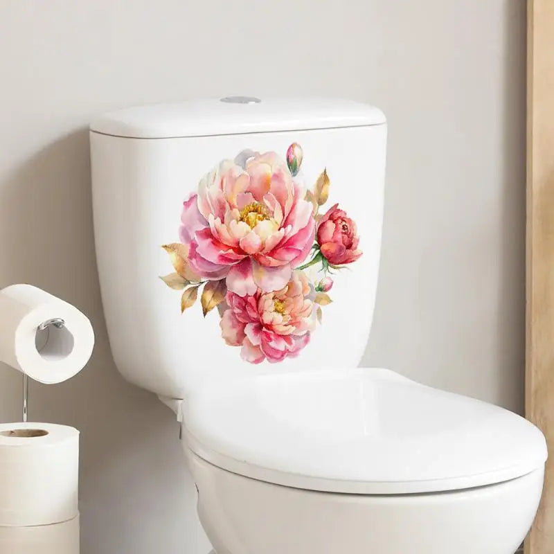 stickers decoratifs toilette fleurs tournesols papillons feuilles adhésifs salle bain jaune vert rose bleu