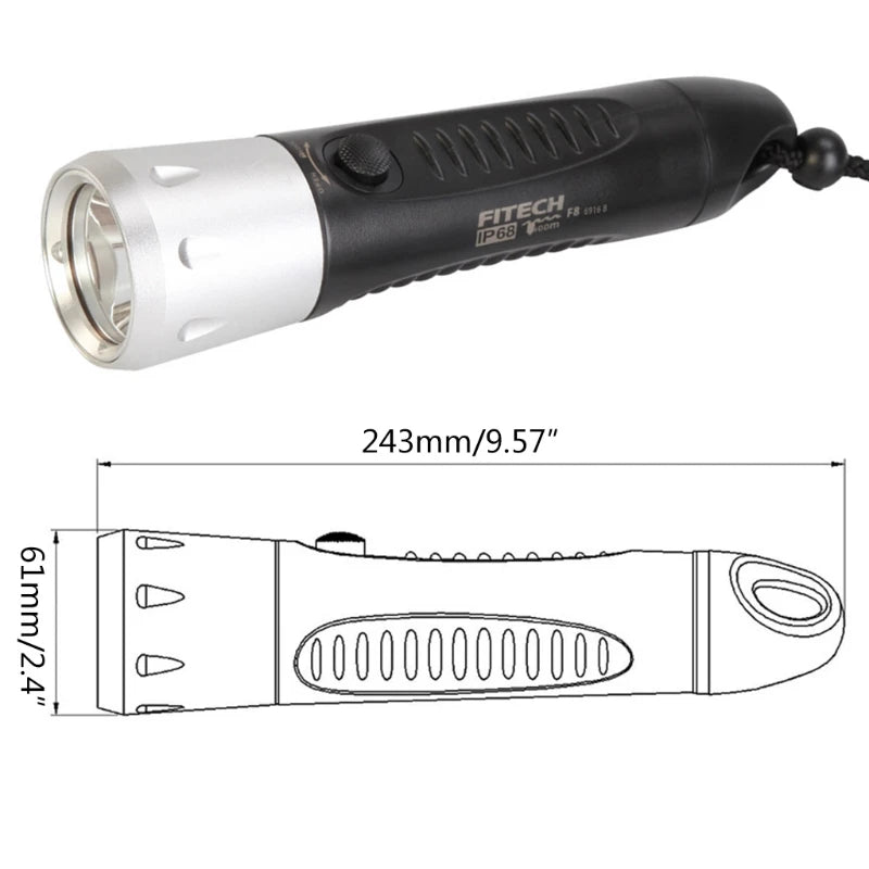 torche poche rechargeable jaune noire led antidérapante plongée sport sécurité