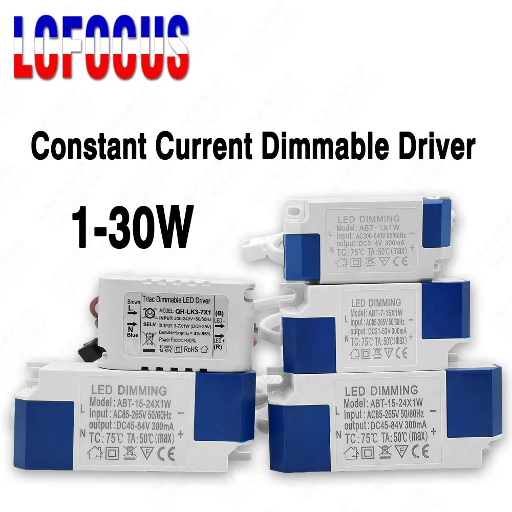 driver led dimmable blanc bleu électronique compact condensateurs bobines cables certification rohs lvd cem