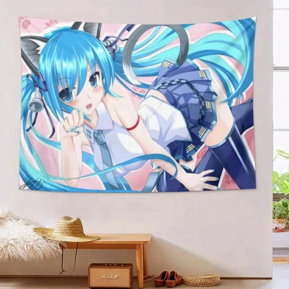 tapisserie anime fille cheveux bleus vêtements scolaires technologie tapisserie kawaii 40x60cm 60x90cm 90x150cm 120x180cm