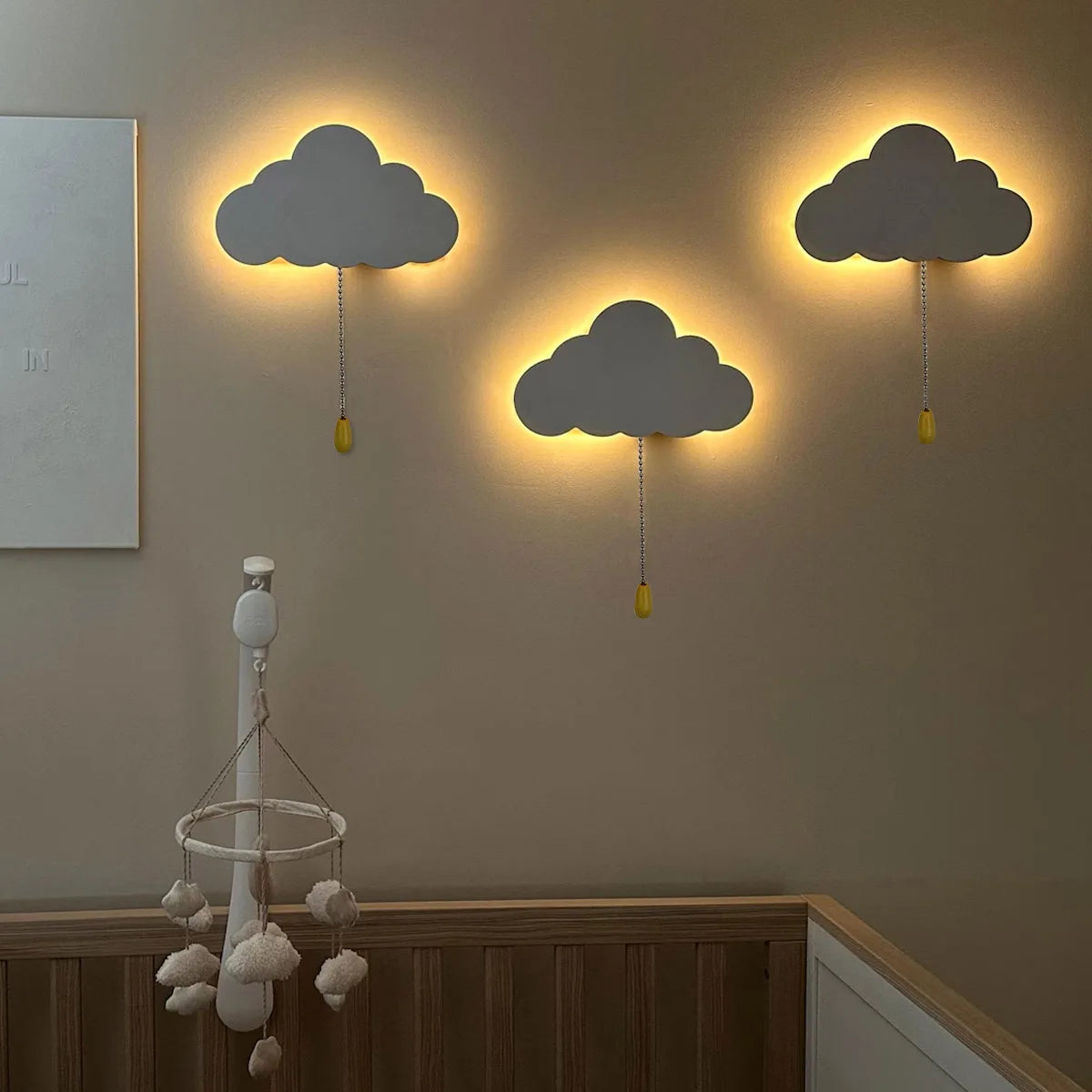 veilleuse murale nuage flottant ballon enfantin décorative chambre bébé LED posée fixée cordon blanc