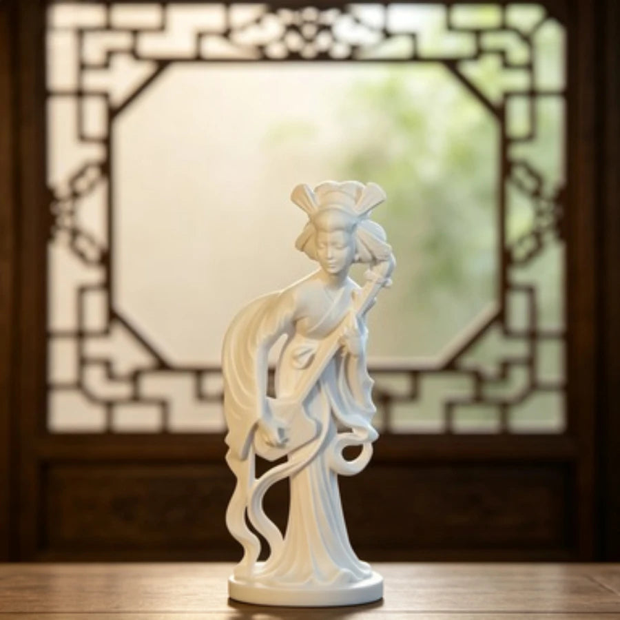 statue geisha blanche sculpture zen decoration intérieure artisanale ornement blanc plastique classique 13cm