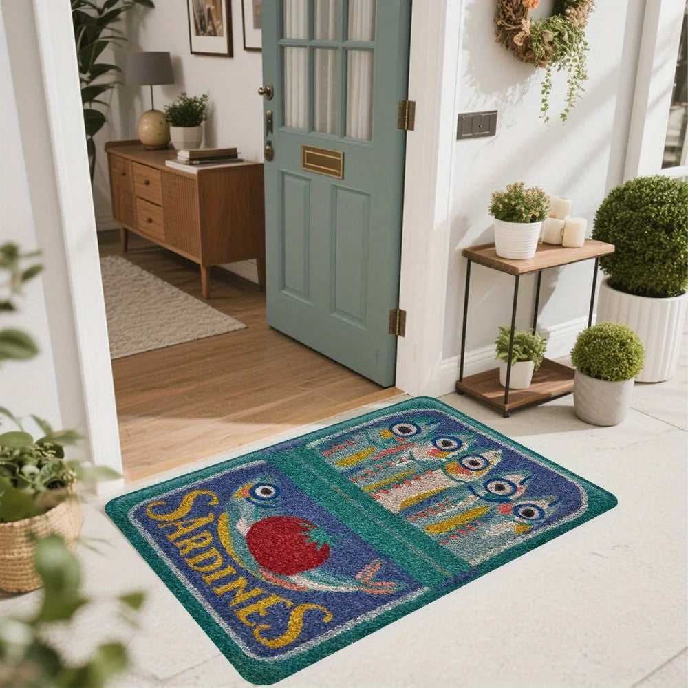 tapis antidérapant sardines bleu vert moderne salon chambre anti slip