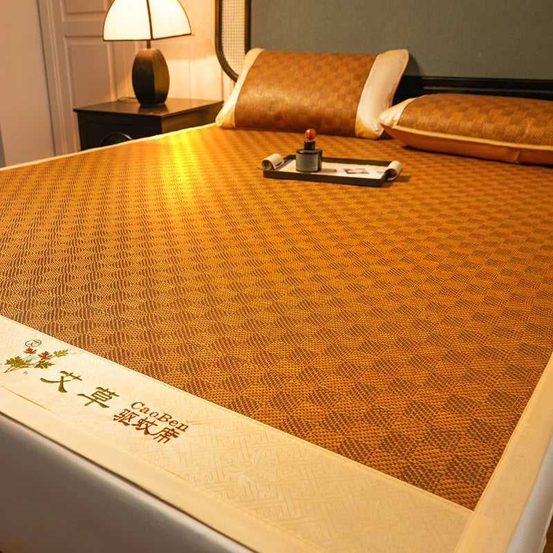 tapis couchage marron quadrillé confortable tissage traditionnel oreillers couverture asiatique chambre coucher
