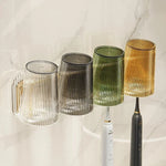 verres dents moderne transparents rayures verticales adhésifs élégants verte dorée grise brosse tube