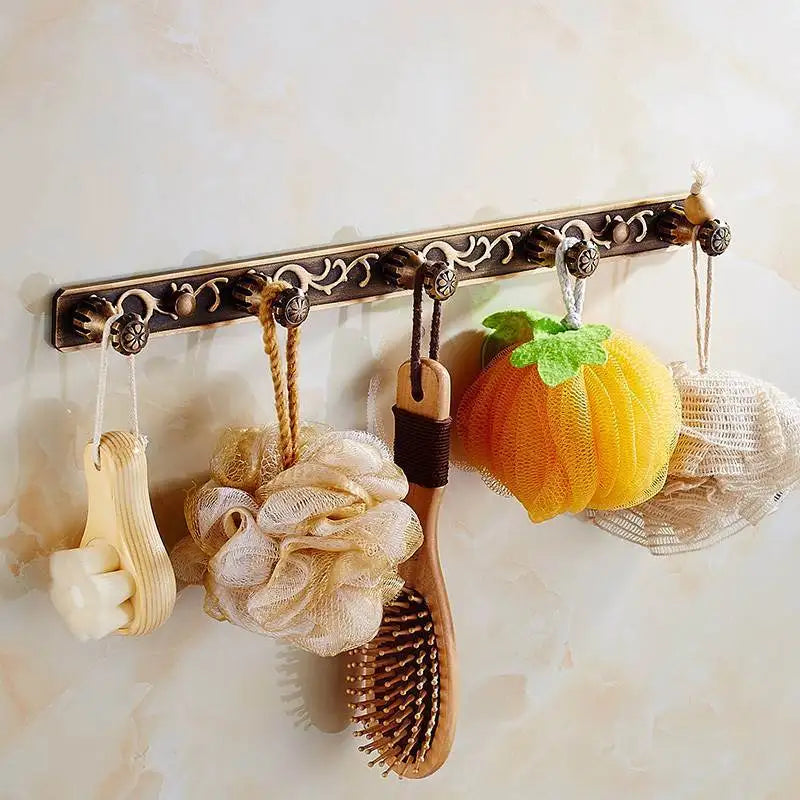 porte serviettes mural bronze floral classique vis fixations bain hygiène produits cosmétiques flacons