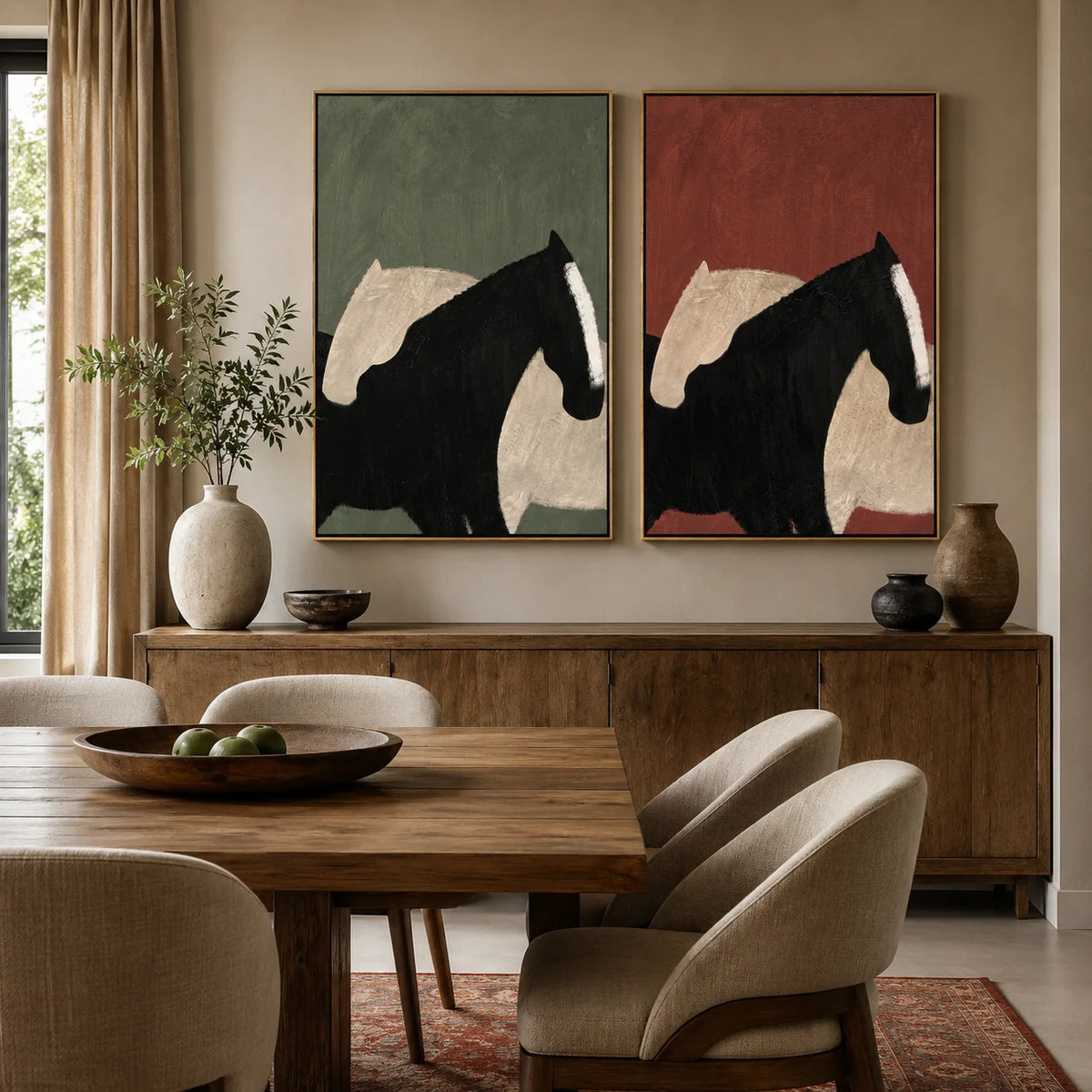 tableau abstrait cheval noir moderne minimaliste toile sans cadre vertical