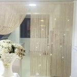 rideau franges brillantes scintillant semi transparent argenté doré blanc décoratif glamour fenêtre chambre decoration