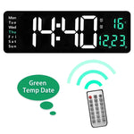horloge murale numérique moderne alarme LED température noir blanc vert orange