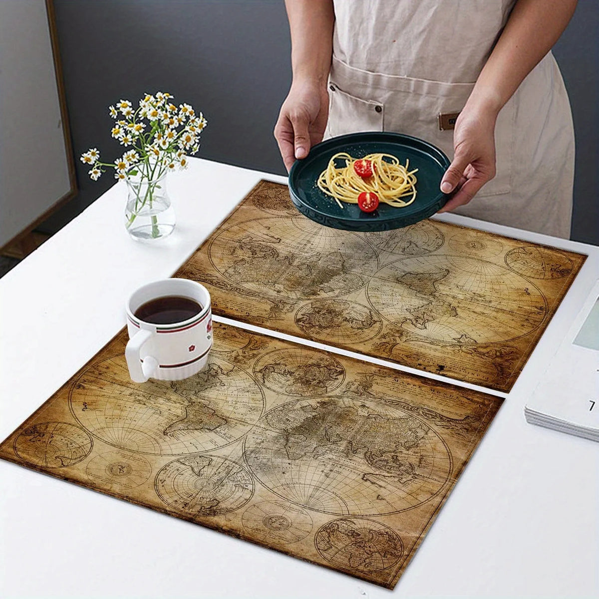 serviettes table vintage cartes anciennes marron clair beige géographiques 18x12 pouces polyester machine washABLE